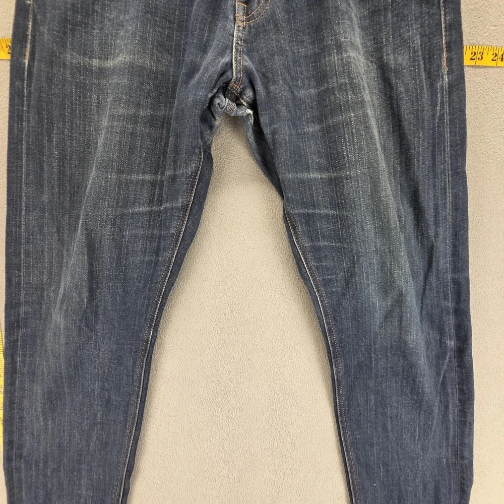 Selvedge Jeans Mens Blue SPAO Medium Wash‎ Zip Fly Whiskers Tapered Fits 32x30